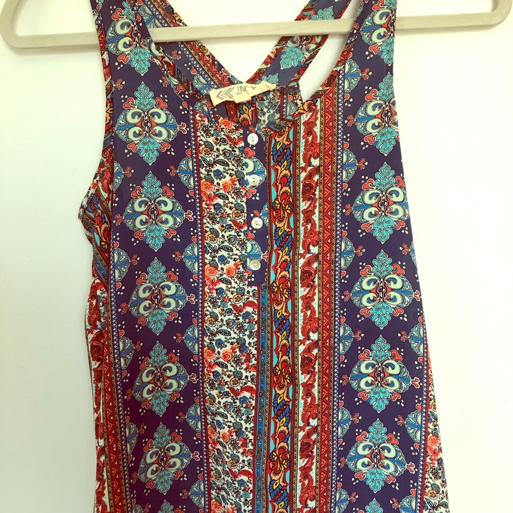Boho Pink Rose Racerback Top - S